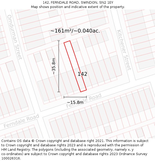 142, FERNDALE ROAD, SWINDON, SN2 1EY: Plot and title map