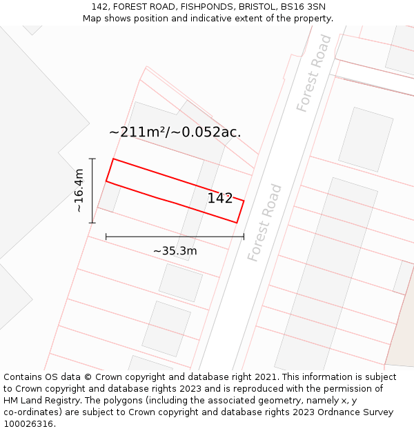 142, FOREST ROAD, FISHPONDS, BRISTOL, BS16 3SN: Plot and title map