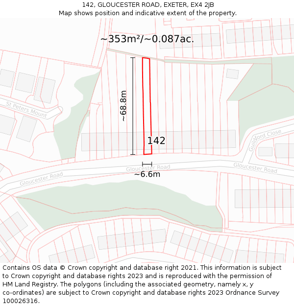 142, GLOUCESTER ROAD, EXETER, EX4 2JB: Plot and title map