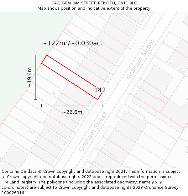 142, GRAHAM STREET, PENRITH, CA11 9LG: Plot and title map