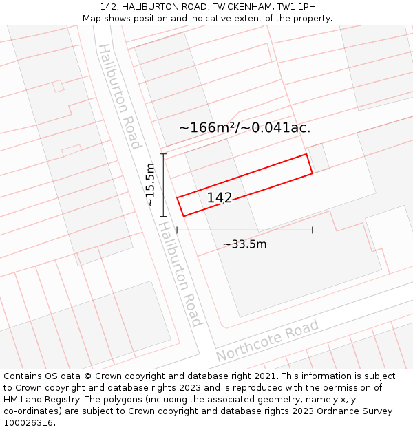 142, HALIBURTON ROAD, TWICKENHAM, TW1 1PH: Plot and title map