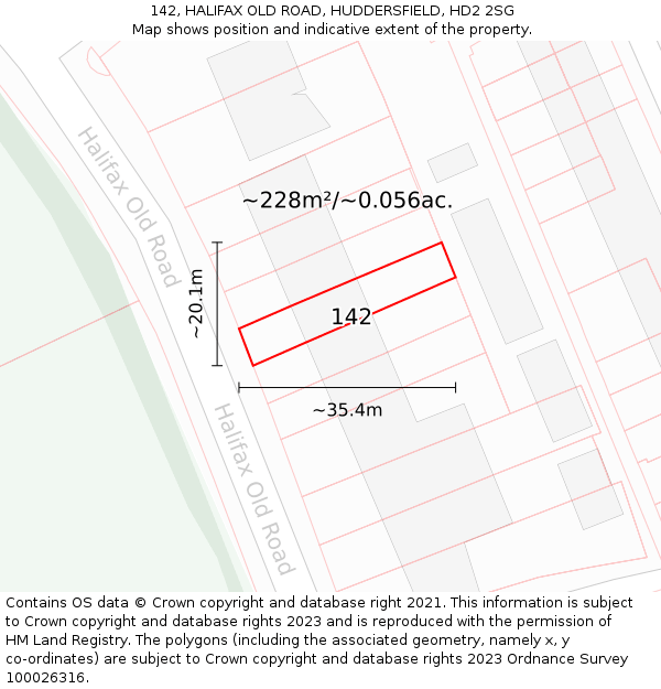 142, HALIFAX OLD ROAD, HUDDERSFIELD, HD2 2SG: Plot and title map