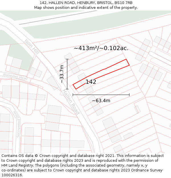 142, HALLEN ROAD, HENBURY, BRISTOL, BS10 7RB: Plot and title map
