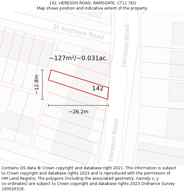 142, HERESON ROAD, RAMSGATE, CT11 7EG: Plot and title map