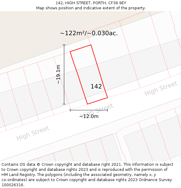 142, HIGH STREET, PORTH, CF39 9EY: Plot and title map