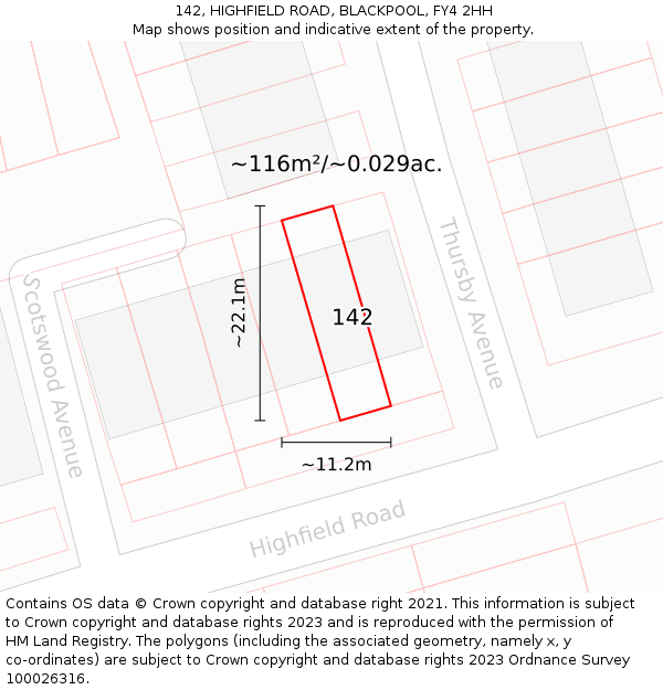 142, HIGHFIELD ROAD, BLACKPOOL, FY4 2HH: Plot and title map