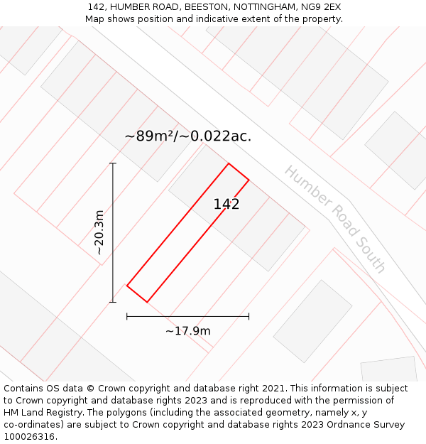 142, HUMBER ROAD, BEESTON, NOTTINGHAM, NG9 2EX: Plot and title map