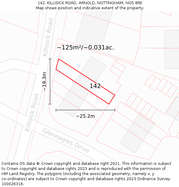 142, KILLISICK ROAD, ARNOLD, NOTTINGHAM, NG5 8RE: Plot and title map
