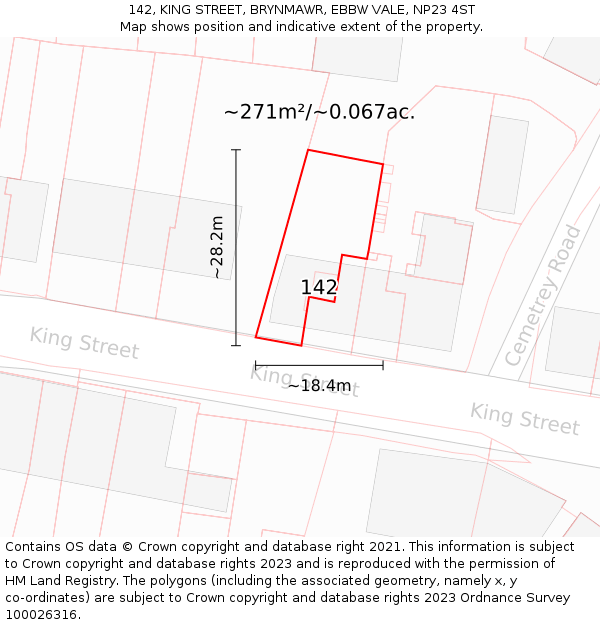 142, KING STREET, BRYNMAWR, EBBW VALE, NP23 4ST: Plot and title map