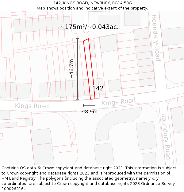 142, KINGS ROAD, NEWBURY, RG14 5RG: Plot and title map