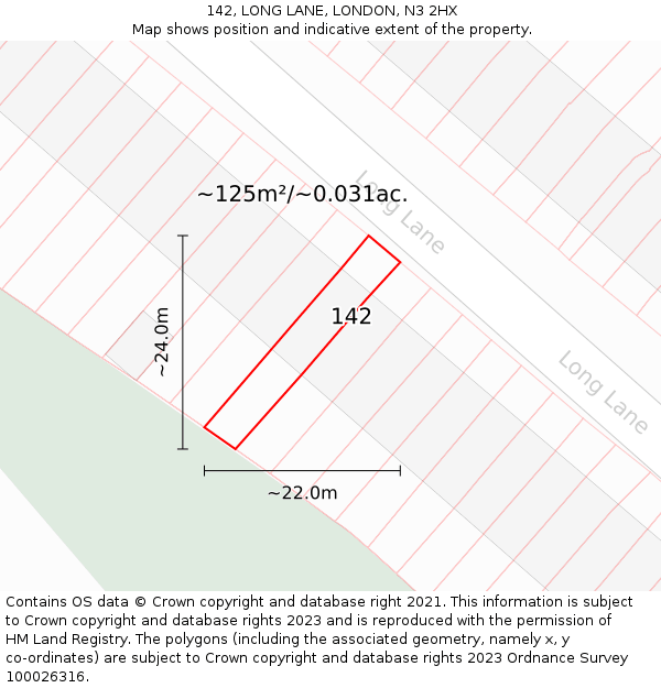 142, LONG LANE, LONDON, N3 2HX: Plot and title map