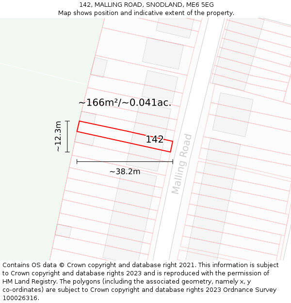 142, MALLING ROAD, SNODLAND, ME6 5EG: Plot and title map
