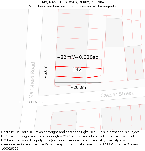 142, MANSFIELD ROAD, DERBY, DE1 3RA: Plot and title map