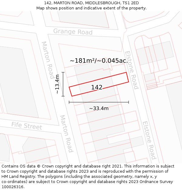 142, MARTON ROAD, MIDDLESBROUGH, TS1 2ED: Plot and title map