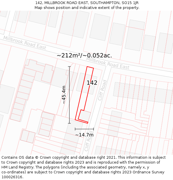 142, MILLBROOK ROAD EAST, SOUTHAMPTON, SO15 1JR: Plot and title map
