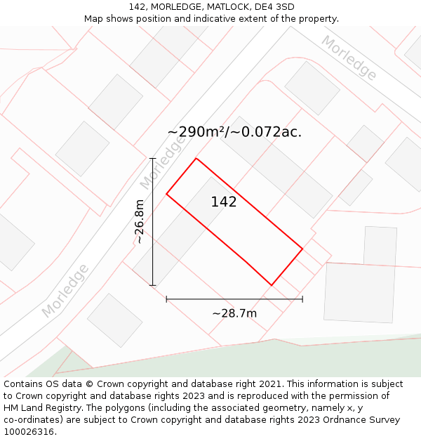 142, MORLEDGE, MATLOCK, DE4 3SD: Plot and title map