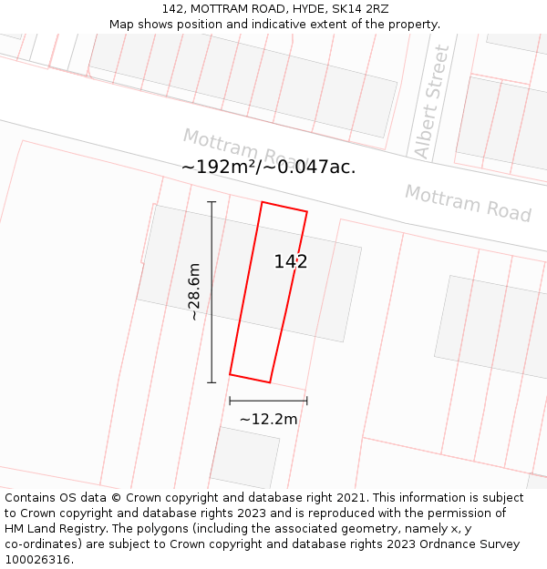 142, MOTTRAM ROAD, HYDE, SK14 2RZ: Plot and title map