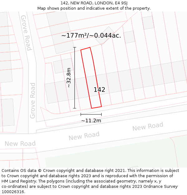 142, NEW ROAD, LONDON, E4 9SJ: Plot and title map