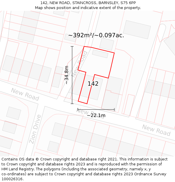 142, NEW ROAD, STAINCROSS, BARNSLEY, S75 6PP: Plot and title map