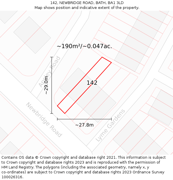 142, NEWBRIDGE ROAD, BATH, BA1 3LD: Plot and title map