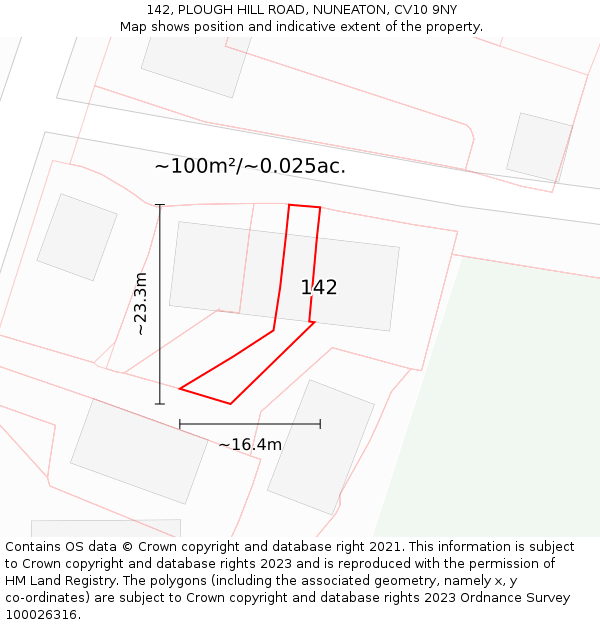 142, PLOUGH HILL ROAD, NUNEATON, CV10 9NY: Plot and title map
