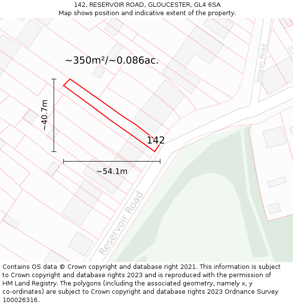 142, RESERVOIR ROAD, GLOUCESTER, GL4 6SA: Plot and title map