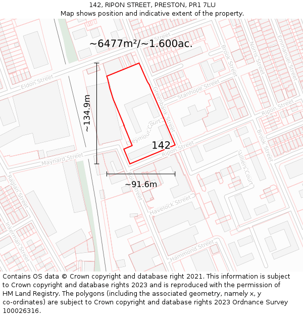 142, RIPON STREET, PRESTON, PR1 7LU: Plot and title map