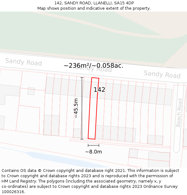 142, SANDY ROAD, LLANELLI, SA15 4DP: Plot and title map