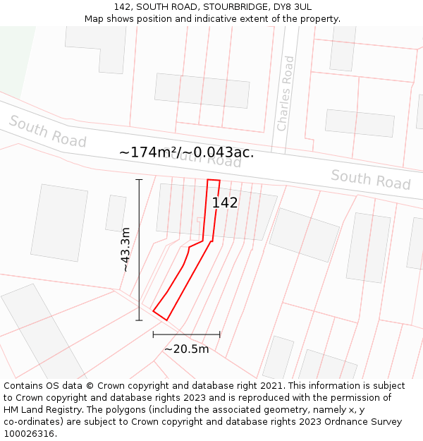 142, SOUTH ROAD, STOURBRIDGE, DY8 3UL: Plot and title map