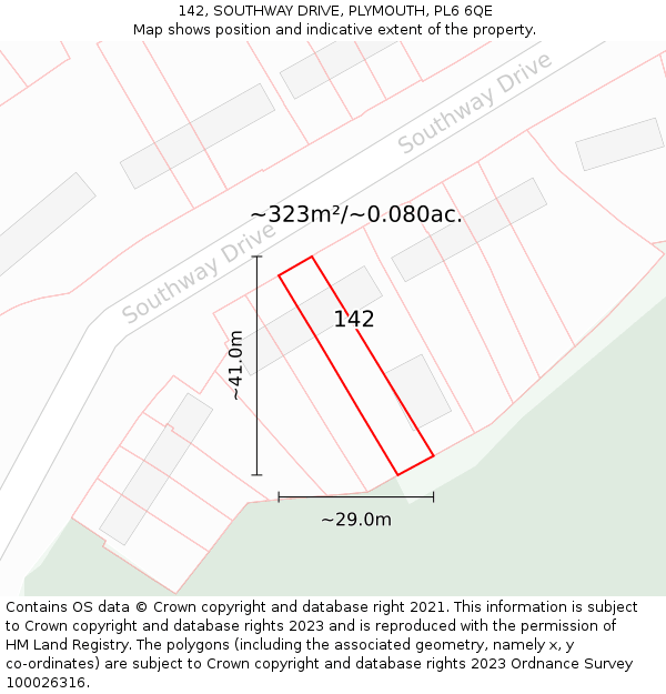 142, SOUTHWAY DRIVE, PLYMOUTH, PL6 6QE: Plot and title map