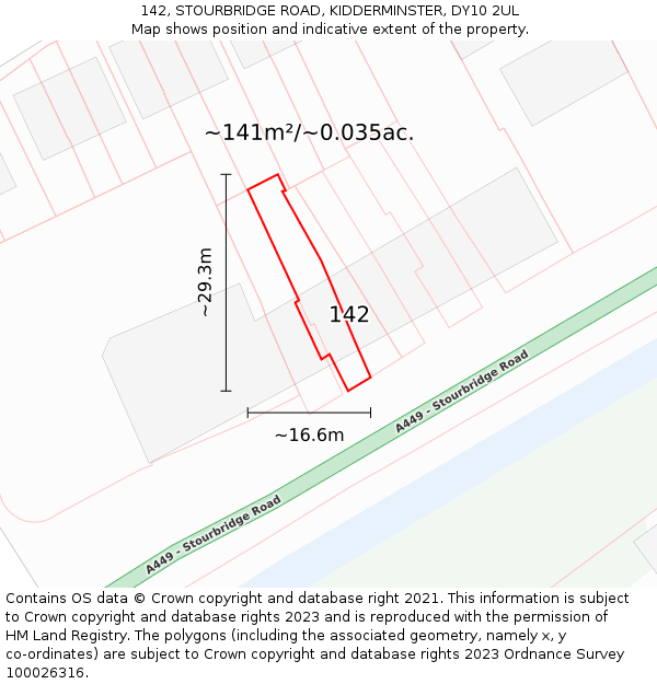 142, STOURBRIDGE ROAD, KIDDERMINSTER, DY10 2UL: Plot and title map
