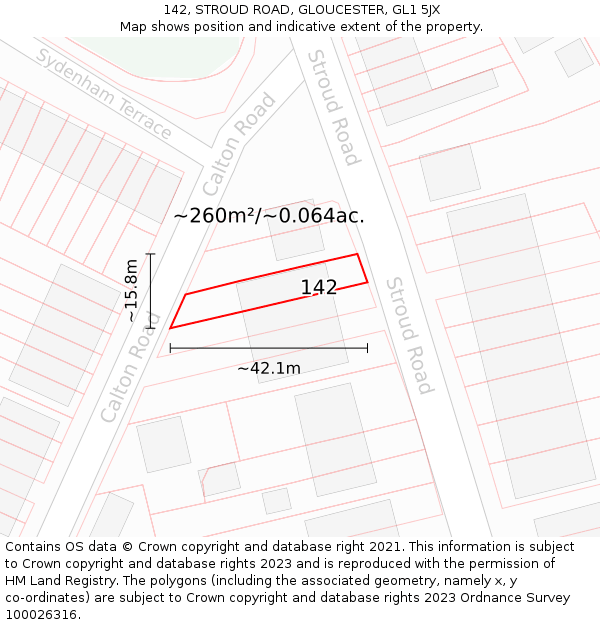 142, STROUD ROAD, GLOUCESTER, GL1 5JX: Plot and title map