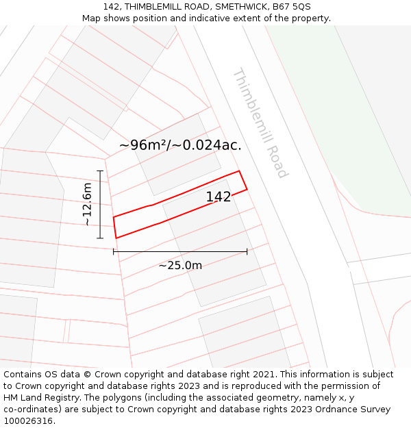 142, THIMBLEMILL ROAD, SMETHWICK, B67 5QS: Plot and title map