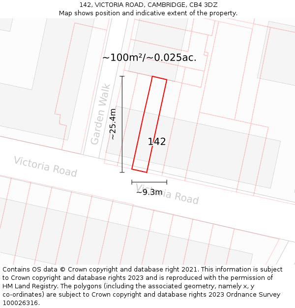 142, VICTORIA ROAD, CAMBRIDGE, CB4 3DZ: Plot and title map