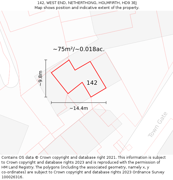 142, WEST END, NETHERTHONG, HOLMFIRTH, HD9 3EJ: Plot and title map