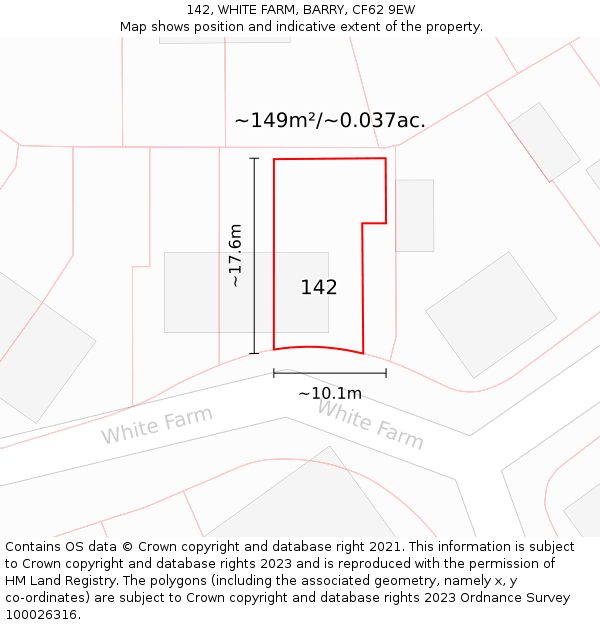 142, WHITE FARM, BARRY, CF62 9EW: Plot and title map