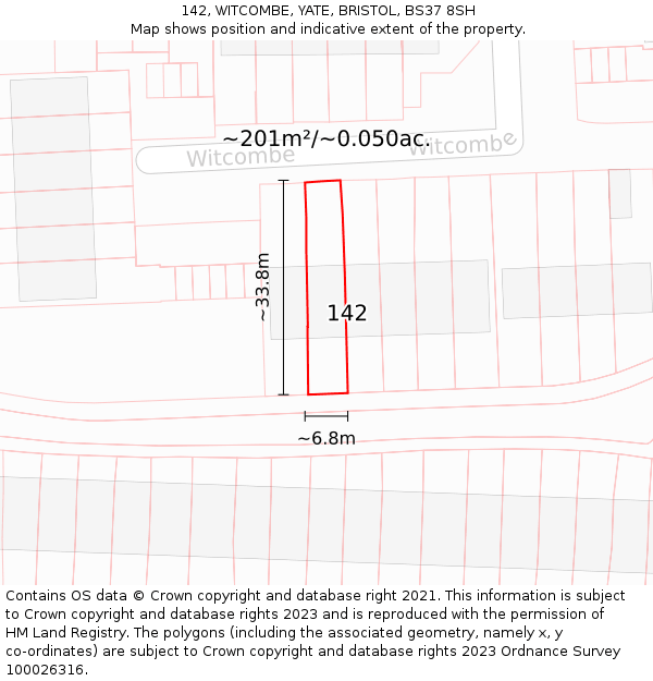 142, WITCOMBE, YATE, BRISTOL, BS37 8SH: Plot and title map