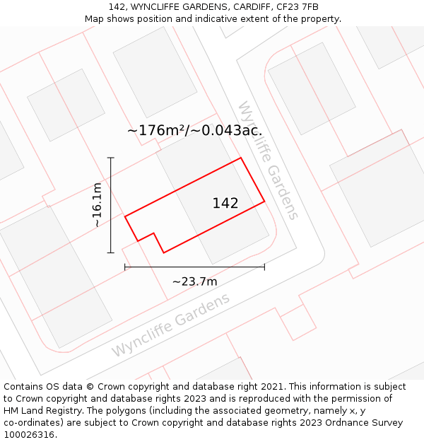 142, WYNCLIFFE GARDENS, CARDIFF, CF23 7FB: Plot and title map