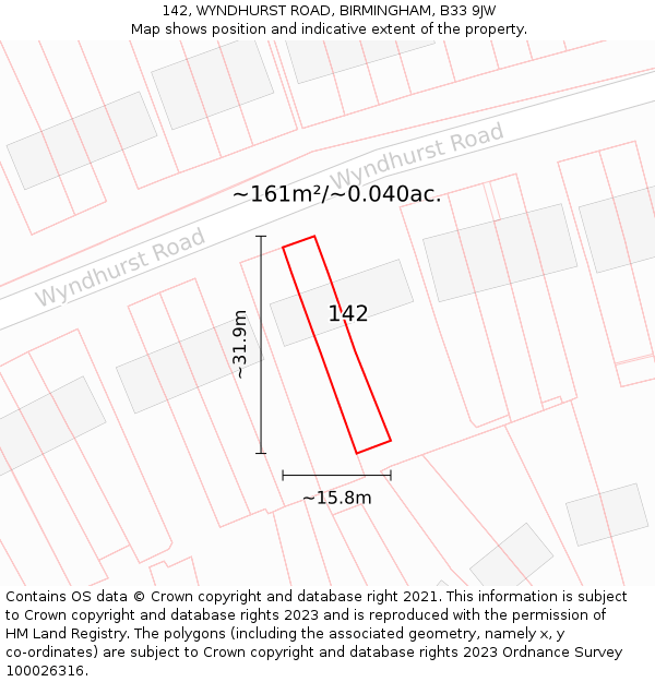 142, WYNDHURST ROAD, BIRMINGHAM, B33 9JW: Plot and title map