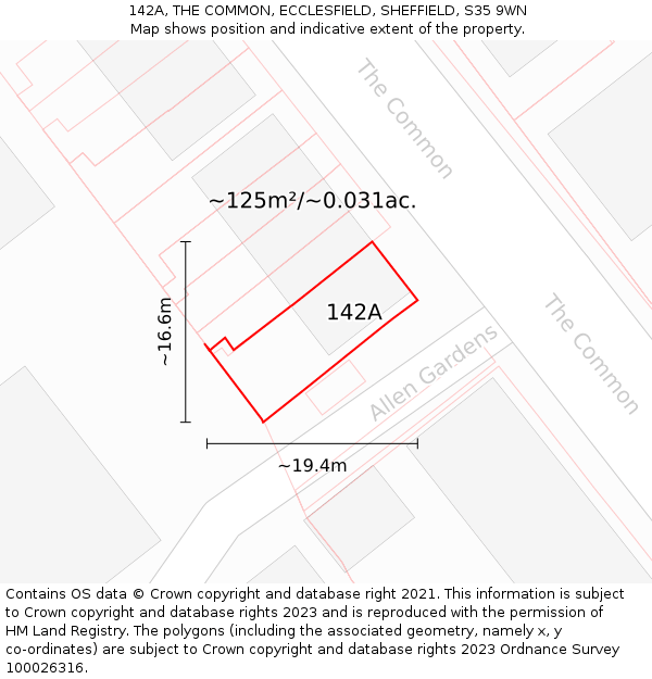 142A, THE COMMON, ECCLESFIELD, SHEFFIELD, S35 9WN: Plot and title map