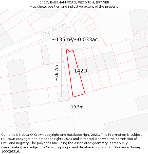 142D, EVESHAM ROAD, REDDITCH, B97 5ER: Plot and title map
