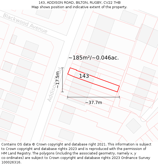 143, ADDISON ROAD, BILTON, RUGBY, CV22 7HB: Plot and title map