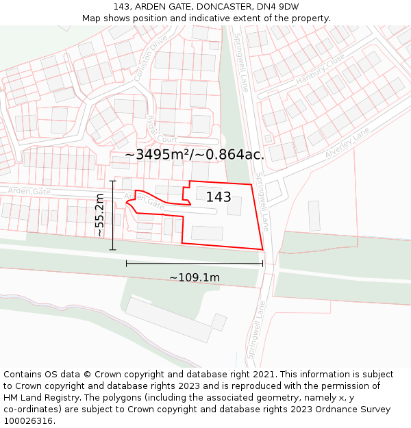 143, ARDEN GATE, DONCASTER, DN4 9DW: Plot and title map