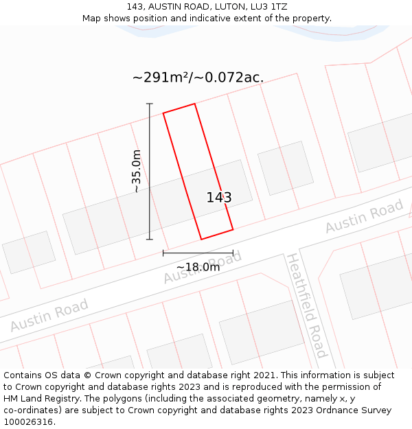 143, AUSTIN ROAD, LUTON, LU3 1TZ: Plot and title map
