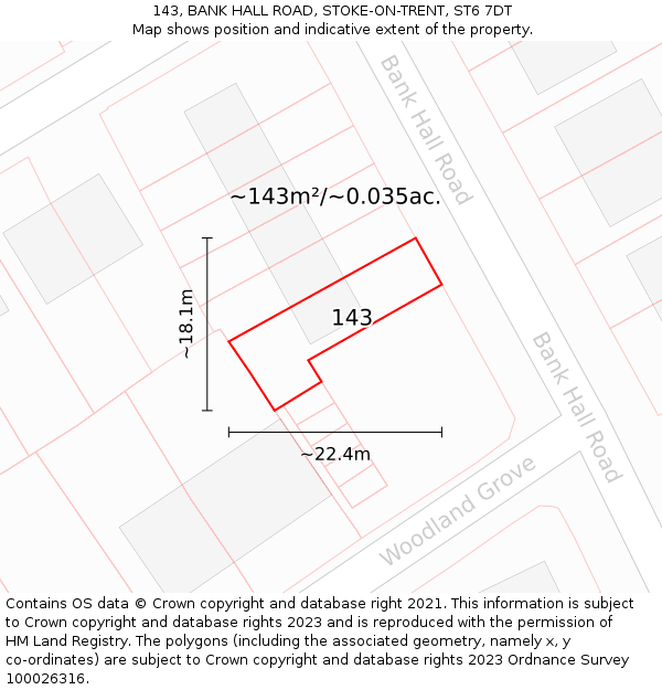 143, BANK HALL ROAD, STOKE-ON-TRENT, ST6 7DT: Plot and title map