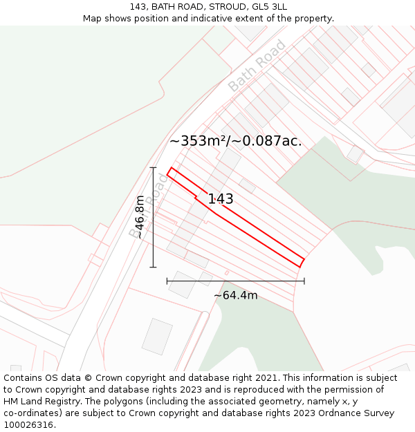 143, BATH ROAD, STROUD, GL5 3LL: Plot and title map