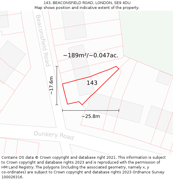 143, BEACONSFIELD ROAD, LONDON, SE9 4DU: Plot and title map