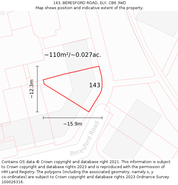 143, BERESFORD ROAD, ELY, CB6 3WD: Plot and title map