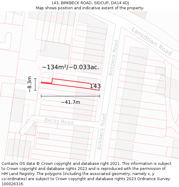 143, BIRKBECK ROAD, SIDCUP, DA14 4DJ: Plot and title map