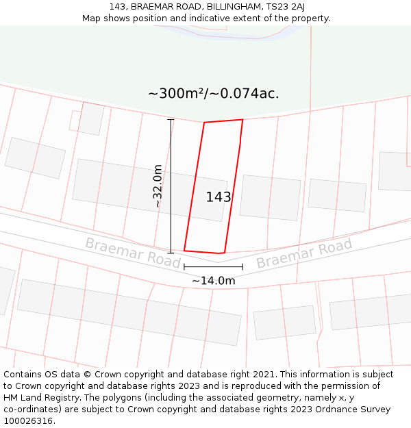 143, BRAEMAR ROAD, BILLINGHAM, TS23 2AJ: Plot and title map